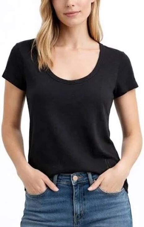 Theory Tops - THEORY S T-shirt scoop neck cotton tee top black quiet luxury minimalist